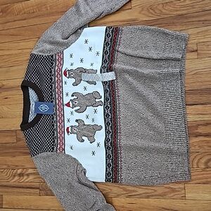 St.john's bay men sweaterXXL christmas dancing bear brown/white NWT
